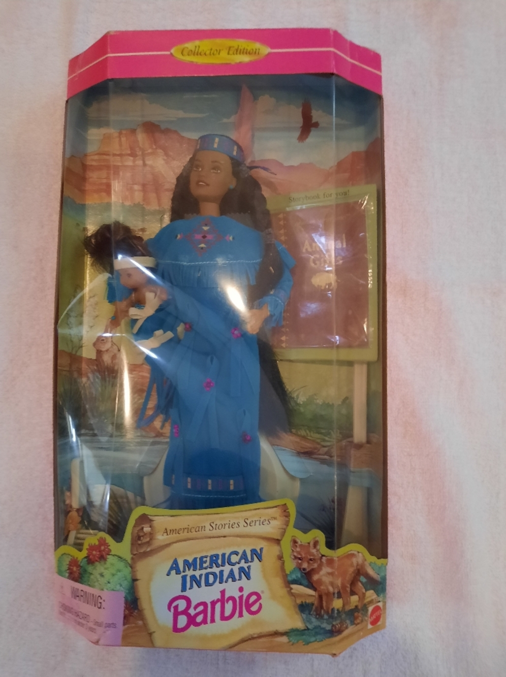 Mattel American Indian Barbie in Bright Blue Outfit with Papoose